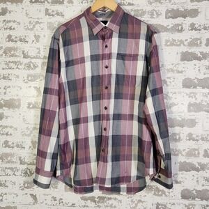 Tommy Bahama Men Plaid Button Up Shirt M Cotton Silk Spandex‎ Long Sleeve Casual